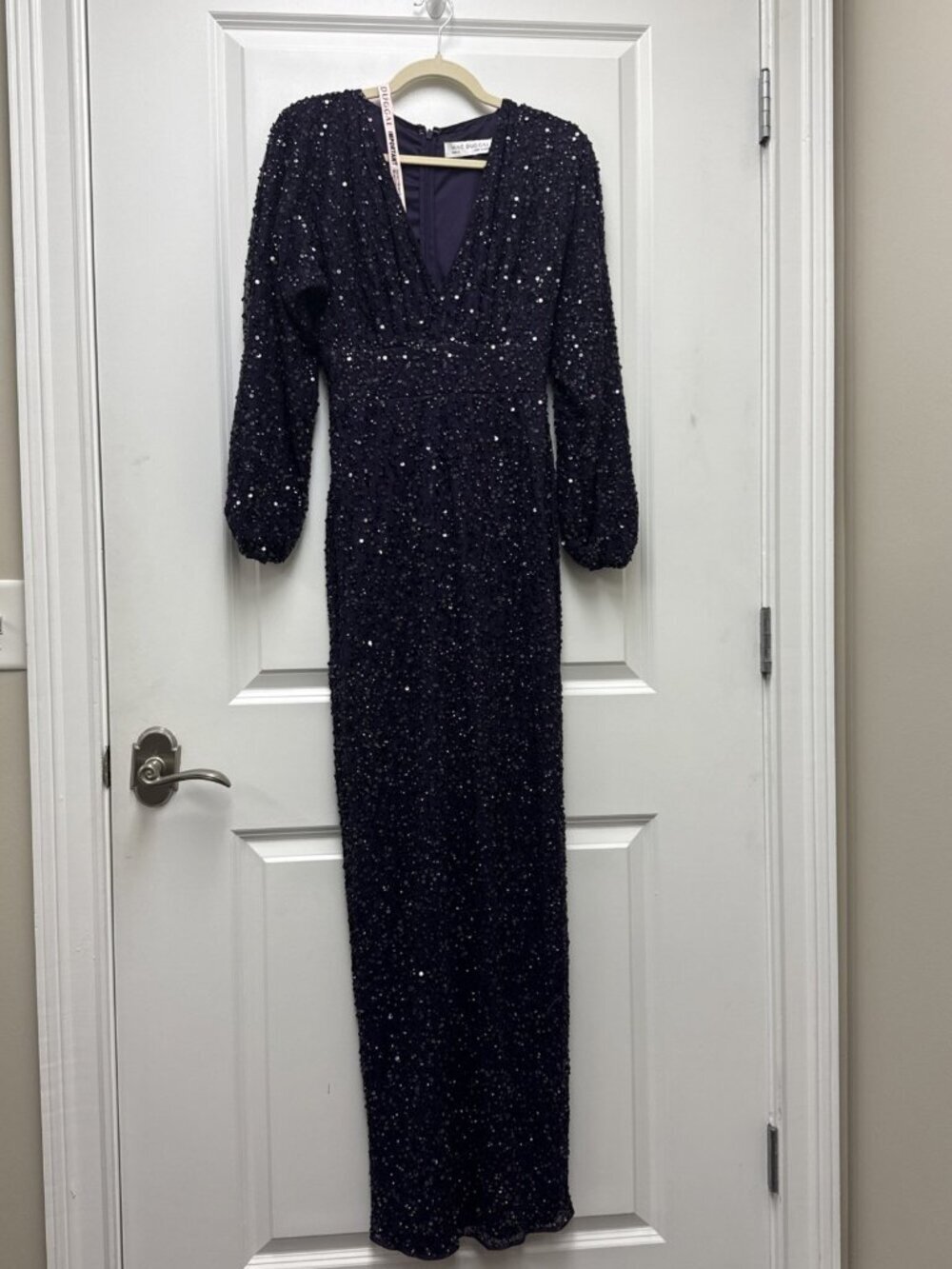 Mac Duggal Size 4 Purple 10791 Sequined Long Sleeve Column Gown Dress Formal NWT - Picture 4 of 11